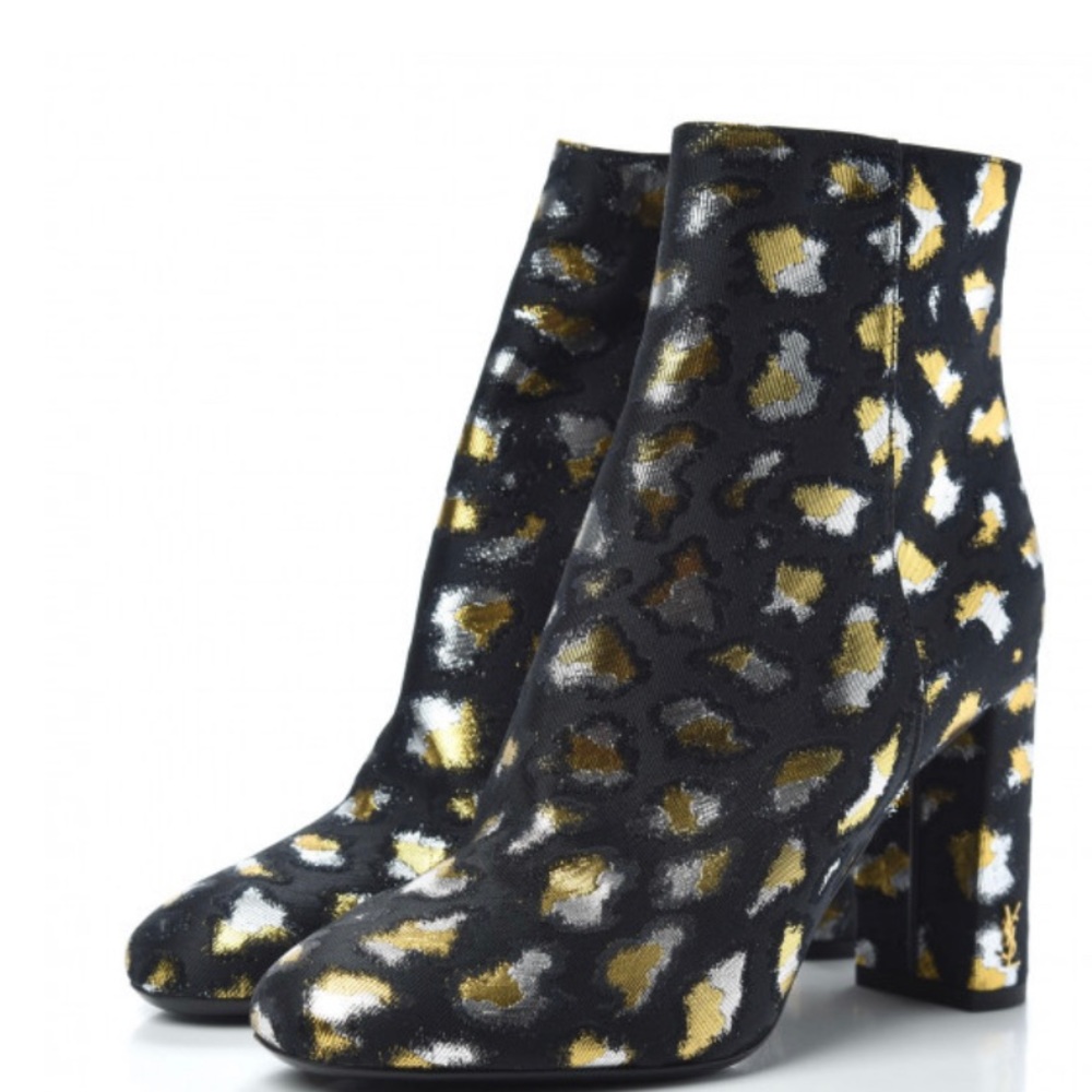 SAINT LAURENT
Jacquard Leopard Loulou Ankle Boots 35.5 Oro